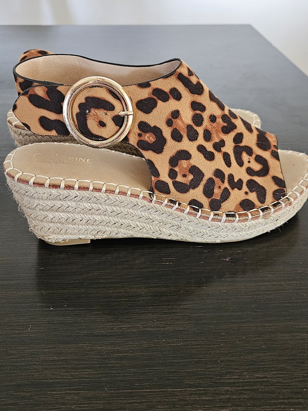 Catherines Leopard Print Espadrille Wedge Sandals - Tan/Black
